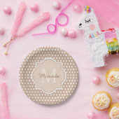 Assiettes En Carton Pois Tan Modernes avec Monogramme et Nom (Fête)