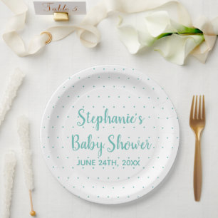 Assiettes En Carton Pois Turquoise Bleu Blanc Garçon Baby shower fille