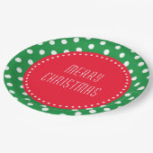 Assiettes En Carton Pois verts et blancs avec papier de Noël rouge (Angle)