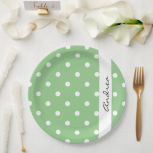 Assiettes En Carton Pois verts, Motif Pointe Polka, Votre Nom