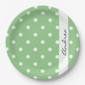 Assiettes En Carton Pois verts, Motif Pointe Polka, Votre Nom (Devant)
