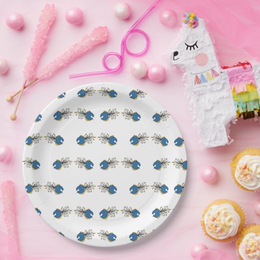 Assiettes En Carton Poisson bleu et jaune (Fête)