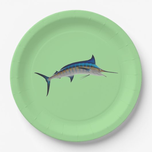 Assiettes En Carton Poisson bleu Marlin (Devant)