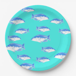 Assiettes En Carton Poisson bleu turquoise