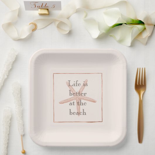 Assiettes En Carton Poisson Blush Orange Plage Starfish (Mariage)