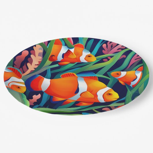 Assiettes En Carton Poisson Clown Dans Les Algues (Angle)