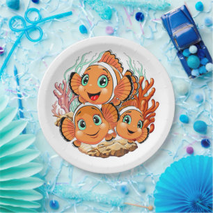 Assiettes En Carton Poisson clown Dessin animé mignon Famille Sous l'e