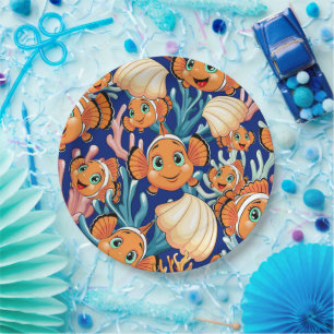 Assiettes En Carton Poisson clown Dessin animé mignon Famille Sous l'e