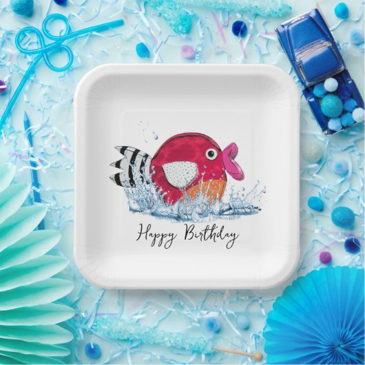 Assiettes En Carton Poisson d'anniversaire dans l'eau (Fête)
