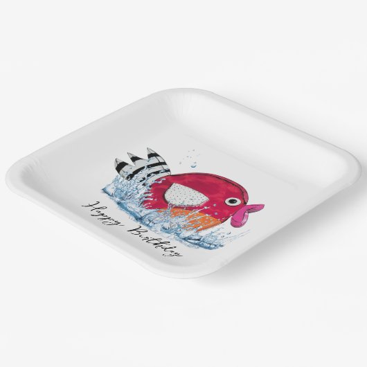 Assiettes En Carton Poisson d'anniversaire dans l'eau (Angulaire)