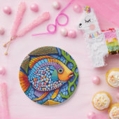 Assiettes En Carton poisson de mosaïque (Fête)