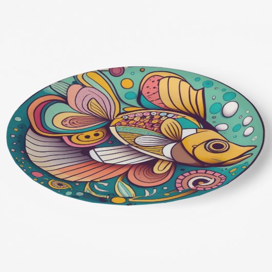 Assiettes En Carton poisson de mosaïque (Angle)