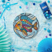 Assiettes En Carton poisson en mosaïque, couleurs vives, aquarium (Fête)