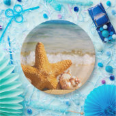Assiettes En Carton Poisson étoilé et coquillages sur la plage (Fête)