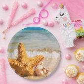 Assiettes En Carton Poisson étoilé et coquillages sur la plage (Fête)