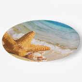 Assiettes En Carton Poisson étoilé et coquillages sur la plage (Angle)