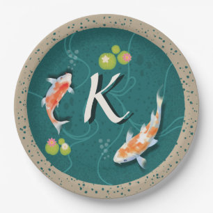 Assiettes En Carton Poisson japonais Koi dans l'étang pour la chance