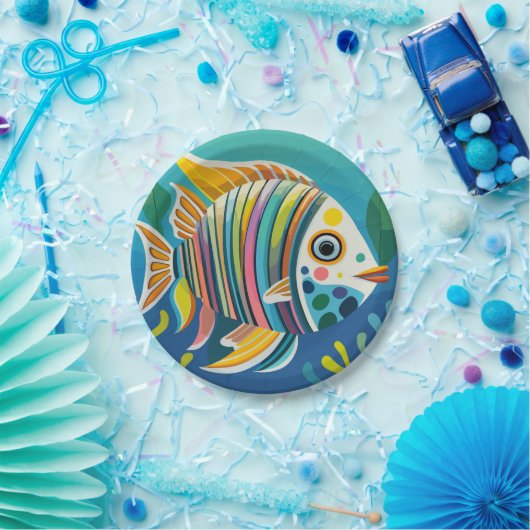 Assiettes En Carton poisson jaune dans le récif (Fête)