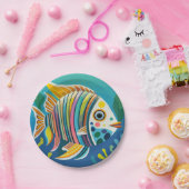 Assiettes En Carton poisson jaune dans le récif (Fête)