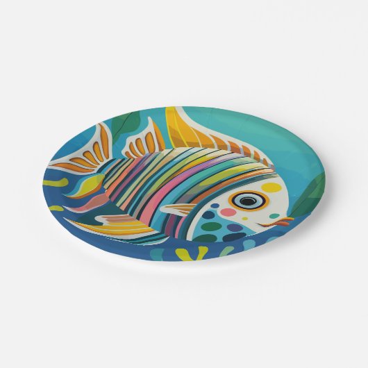 Assiettes En Carton poisson jaune dans le récif (Angle)