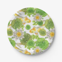 Poisson Koi jaune et Lys d'eau blanche Étang
