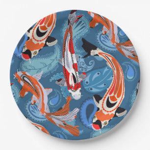 Assiettes En Carton Poisson Koi Vibrant Parmi Le Motif Paisley