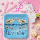 Assiettes En Carton Poisson mariage dans l'eau avec bulles cardiaques (Fête)