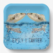 Assiettes En Carton Poisson mariage dans l'eau avec bulles cardiaques (Recto)