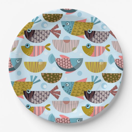 Assiettes En Carton Poisson rétro (Devant)