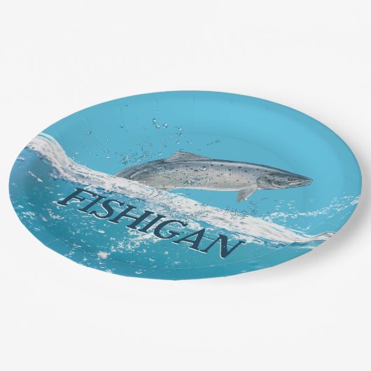 Assiettes En Carton Poisson saumon Dans L'Eau Avec Michigan Texte (Angle)