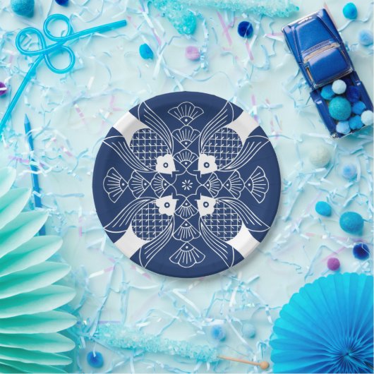 Assiettes En Carton Poisson sous-marin avec Arrière - plan bleu (Fête)