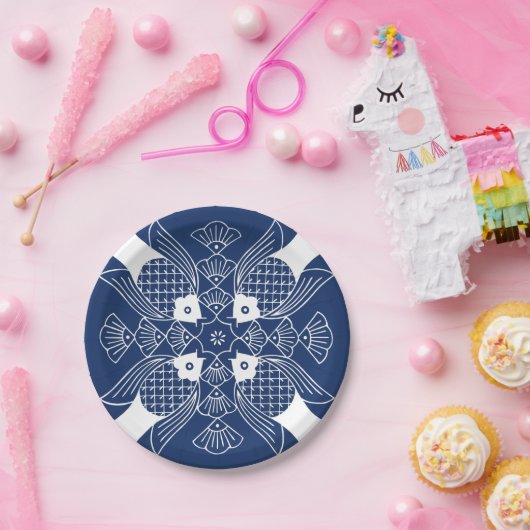 Assiettes En Carton Poisson sous-marin avec Arrière - plan bleu (Fête)