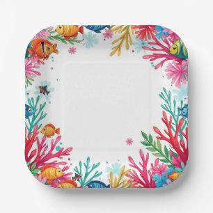 Assiettes En Carton Poisson tropical vibrant Corail Océan Océan colo