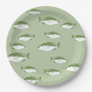 Assiettes En Carton Poisson vert olive