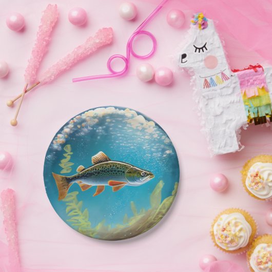 Assiettes En Carton Poisson volant de truite arc-en-ciel (Fête)