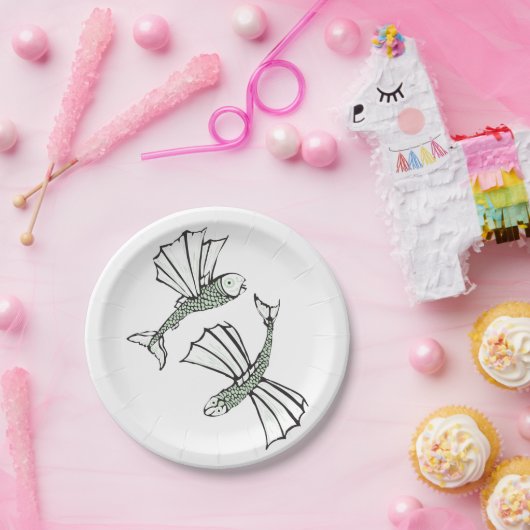 Assiettes En Carton Poisson volant Main Tirée Océan Créature (Fête)