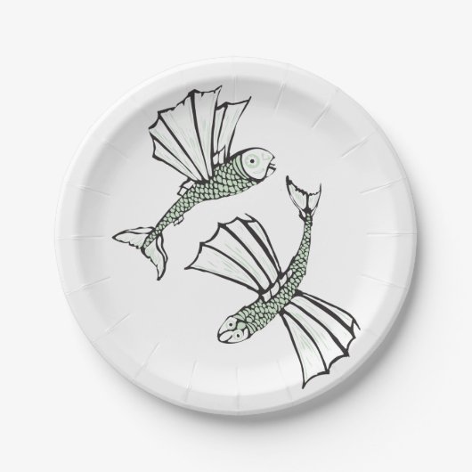 Assiettes En Carton Poisson volant Main Tirée Océan Créature (Devant)