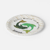 Assiettes En Carton Poissons stylés 1er Anniversaire & Confetti Or (Angle)