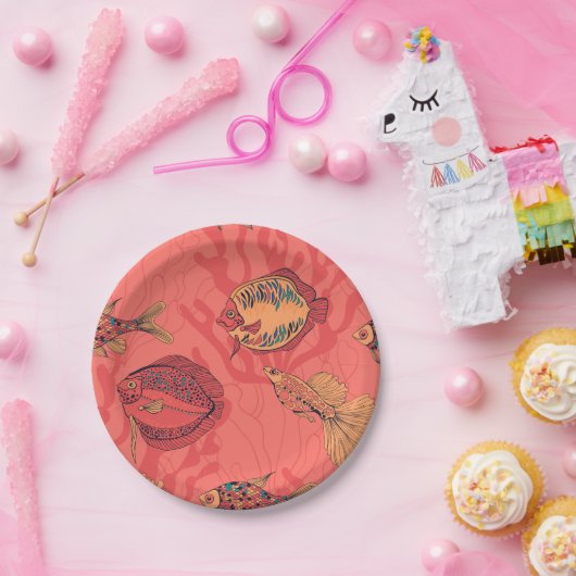Assiettes En Carton Poissons sur corail vivant arrière - plan (Fête)
