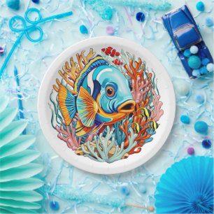 Assiettes En Carton Poissons Tropicaux Vives Couleurs d'Été