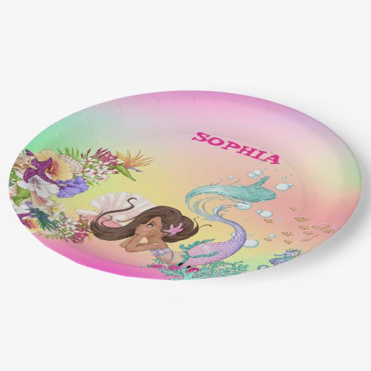 Assiettes En Carton Poitrine de sirène Poitrine foncée Cute Arc-en-cie (Angle)