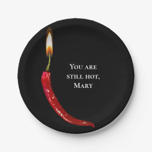 Assiettes En Carton poivron rouge avec flamme de bougie anniversaire