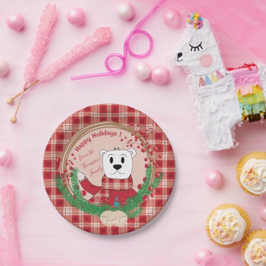 Assiettes En Carton Polar Bear Pop Vacances Plaques de papier rouge (Fête)