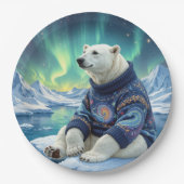 Assiettes En Carton Polar Bear Sitting Under Northern Lights (Devant)
