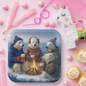 Assiettes En Carton Polar Bears Drinking Around a Campfire  (Fête)