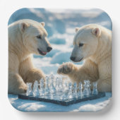 Assiettes En Carton Polar Bears Playing Chess On a Glacier (Recto)