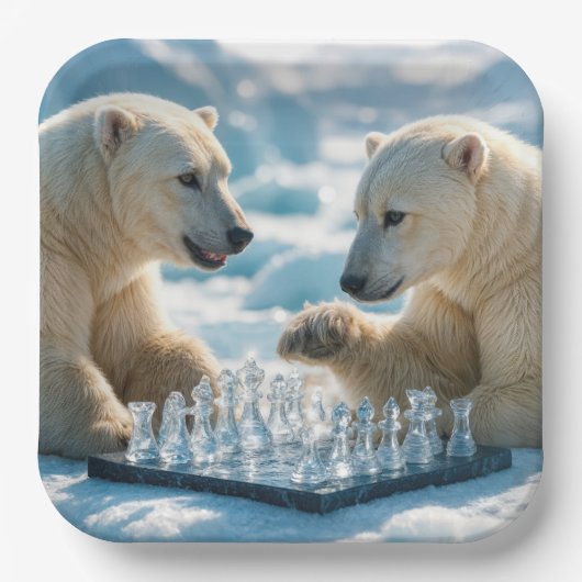 Assiettes En Carton Polar Bears Playing Chess On a Glacier (Recto)