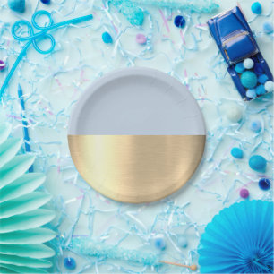 Assiettes En Carton Polar Sky Blue Gold Foil Rustique Faux