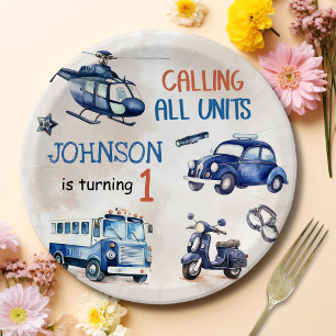 Assiettes En Carton Police Boy 1er anniversaire fête
