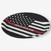 Assiettes En Carton Police Mince Red Line American Flag Ajouter un nom (Angle)
